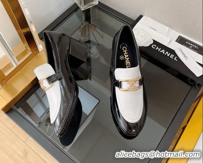 AAAAA Chanel Shiny Calfskin Loafers 5.5cm G39320 Black/White