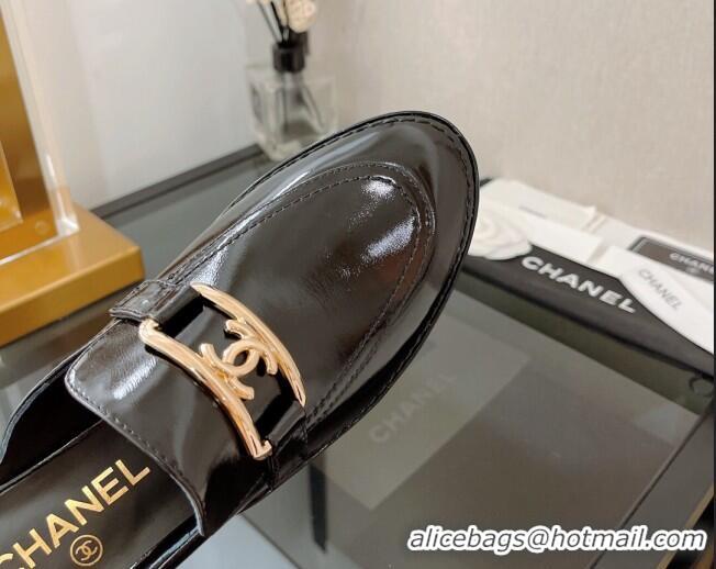 Top Quality Chanel Shiny Calfskin Mules 5.5cm G39320 Black Leather