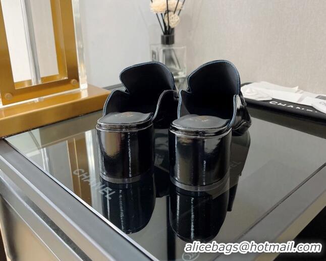 Top Quality Chanel Shiny Calfskin Mules 5.5cm G39320 Black Leather