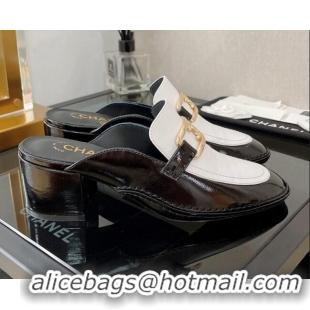 Super Quality Chanel Shiny Calfskin Mules 5.5cm G39320 Black/White