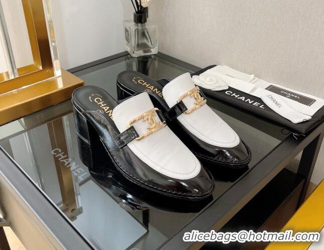 Super Quality Chanel Shiny Calfskin Mules 5.5cm G39320 Black/White