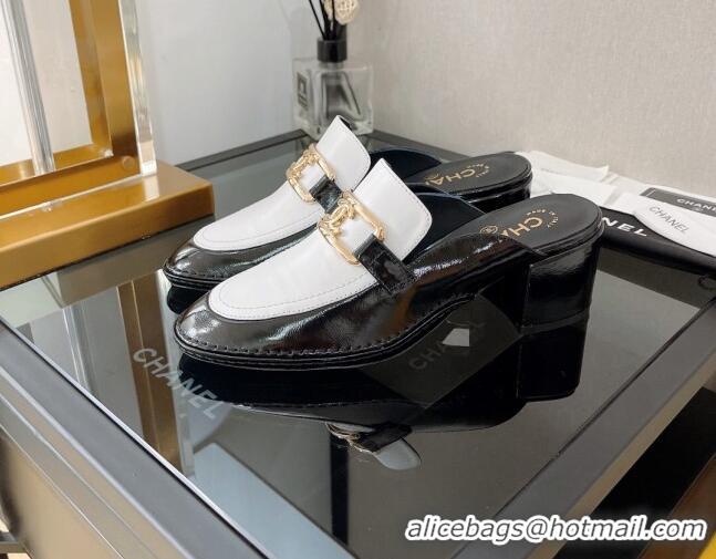 Super Quality Chanel Shiny Calfskin Mules 5.5cm G39320 Black/White