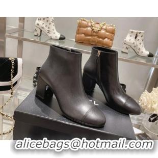 Duplicate Chanel Calf Leather Ankle Boots 6.5cm Black 082435