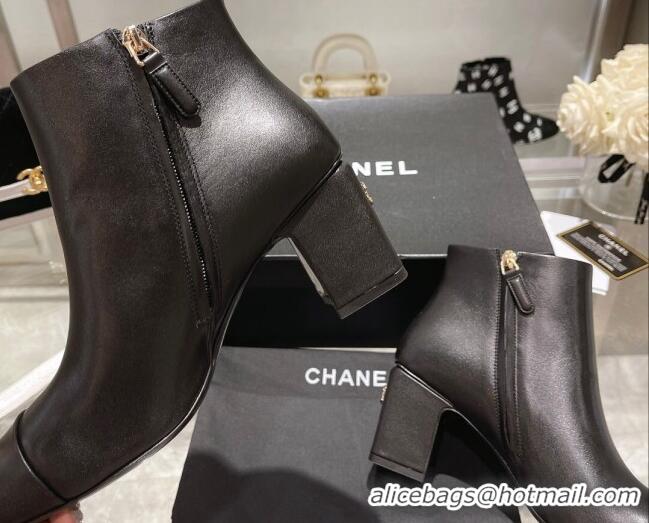 Duplicate Chanel Calf Leather Ankle Boots 6.5cm Black 082435