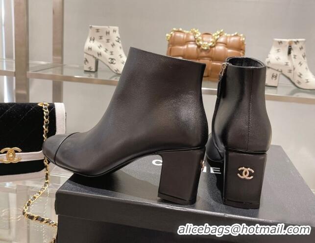 Duplicate Chanel Calf Leather Ankle Boots 6.5cm Black 082435