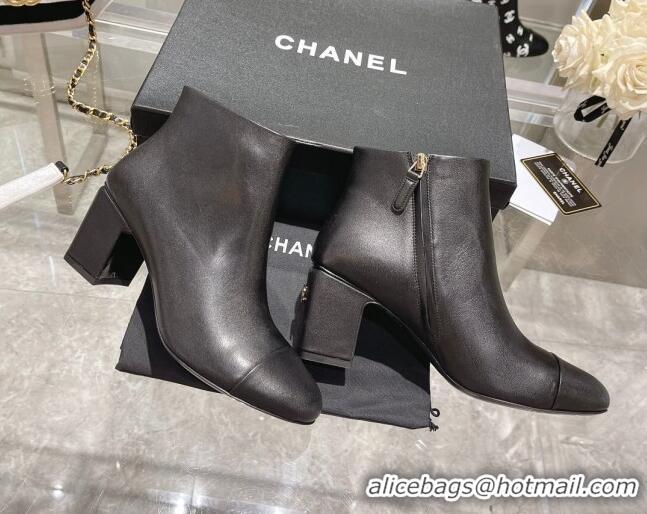 Duplicate Chanel Calf Leather Ankle Boots 6.5cm Black 082435