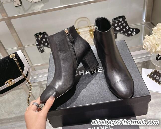 Duplicate Chanel Calf Leather Ankle Boots 6.5cm Black 082435