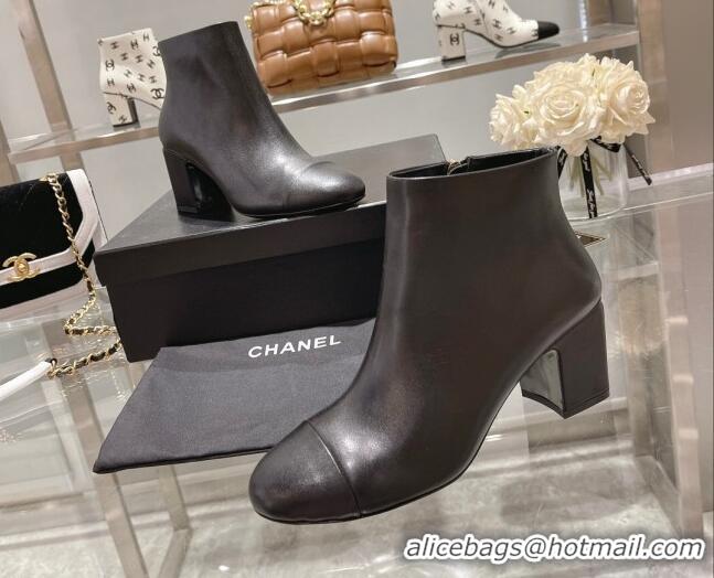 Duplicate Chanel Calf Leather Ankle Boots 6.5cm Black 082435