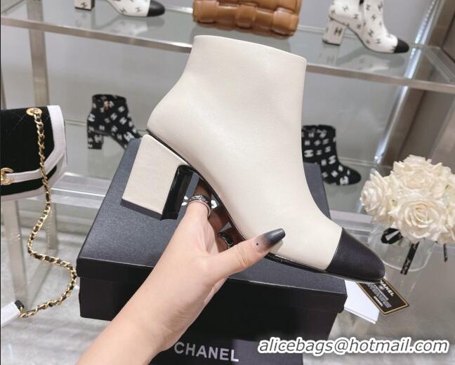 Top Quality Chanel Calf Leather Ankle Boots 6.5cm White 082436