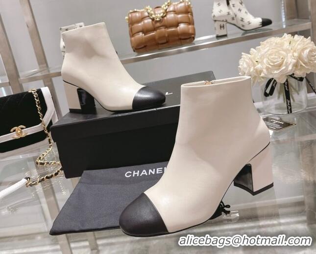 Top Quality Chanel Calf Leather Ankle Boots 6.5cm White 082436