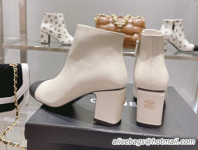 Top Quality Chanel Calf Leather Ankle Boots 6.5cm White 082436