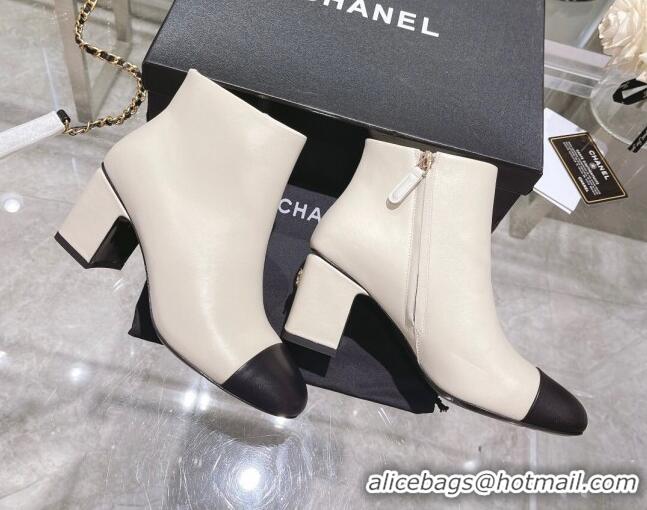 Top Quality Chanel Calf Leather Ankle Boots 6.5cm White 082436