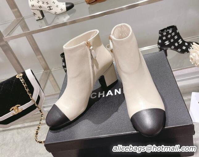 Top Quality Chanel Calf Leather Ankle Boots 6.5cm White 082436