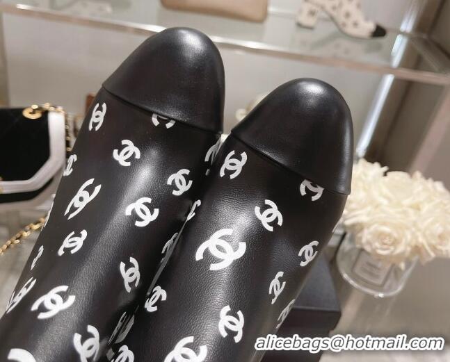 Good Quality Chanel CC Print Leather Ankle Boots 6.5cm Black 082437