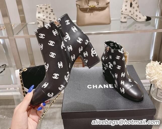 Good Quality Chanel CC Print Leather Ankle Boots 6.5cm Black 082437