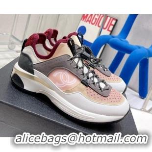 Charming Chanel Mesh & Suede Sneakers G39488 Burgundy/Pink//White