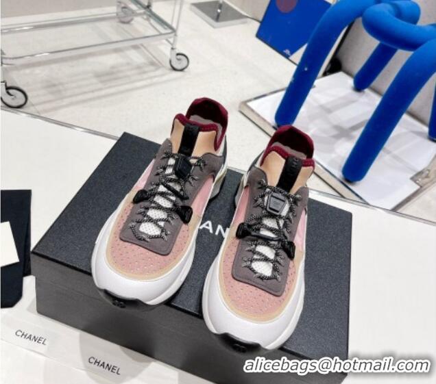 Charming Chanel Mesh & Suede Sneakers G39488 Burgundy/Pink//White