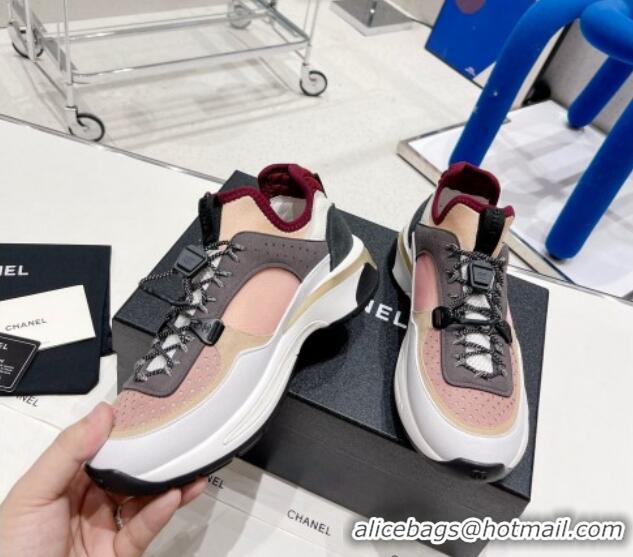 Charming Chanel Mesh & Suede Sneakers G39488 Burgundy/Pink//White