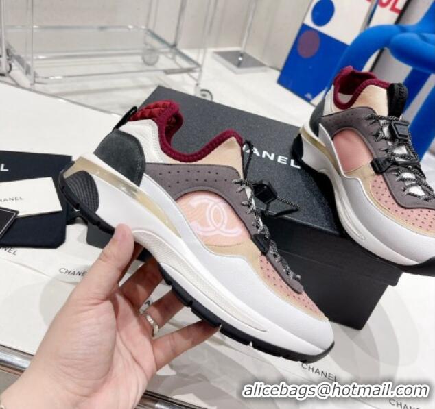 Charming Chanel Mesh & Suede Sneakers G39488 Burgundy/Pink//White