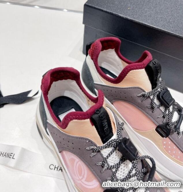 Charming Chanel Mesh & Suede Sneakers G39488 Burgundy/Pink//White