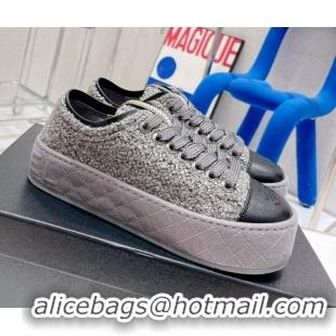 Top Quality Chanel Terry Fabric Platform Sneakers 5cm G39105 Dark Gray