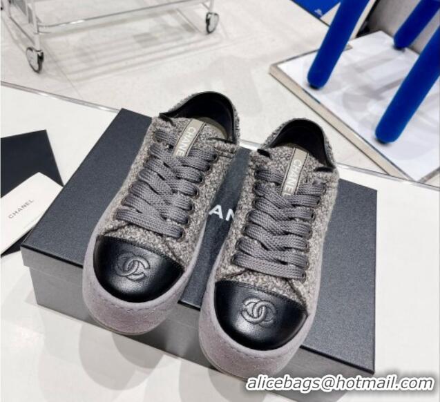 Top Quality Chanel Terry Fabric Platform Sneakers 5cm G39105 Dark Gray