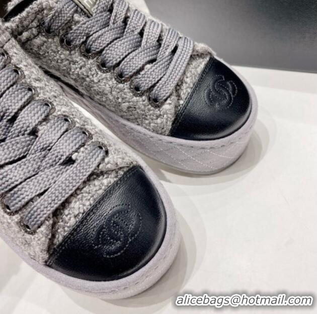 Top Quality Chanel Terry Fabric Platform Sneakers 5cm G39105 Dark Gray