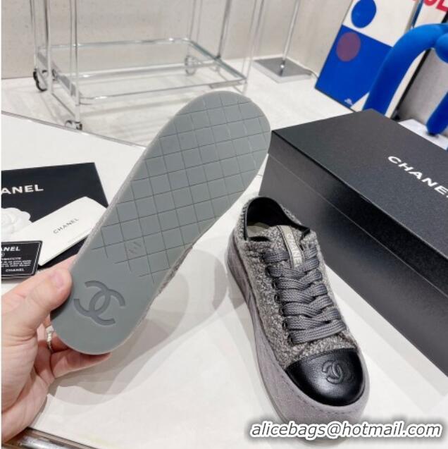 Top Quality Chanel Terry Fabric Platform Sneakers 5cm G39105 Dark Gray