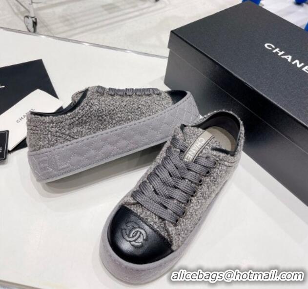 Top Quality Chanel Terry Fabric Platform Sneakers 5cm G39105 Dark Gray