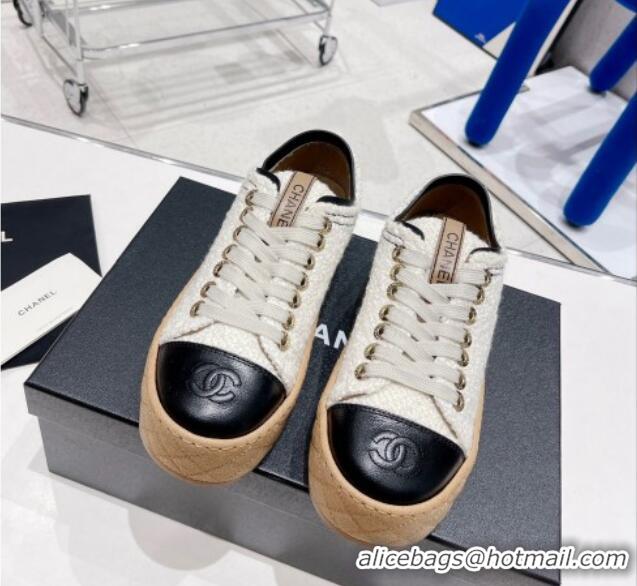 Best Price Chanel Terry Fabric Platform Sneakers 5cm G39105 White