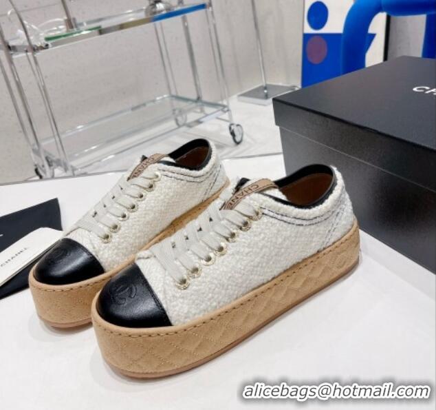 Best Price Chanel Terry Fabric Platform Sneakers 5cm G39105 White