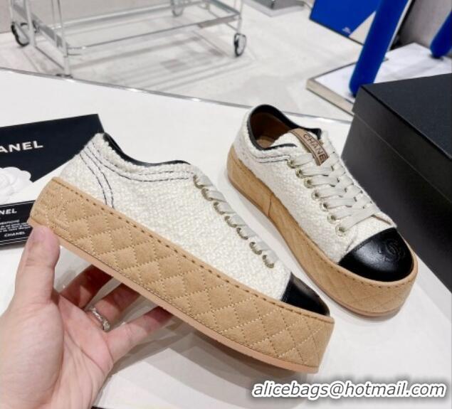 Best Price Chanel Terry Fabric Platform Sneakers 5cm G39105 White