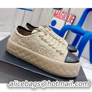 Good Looking Chanel Terry Fabric Platform Sneakers 5cm G39105 Beige