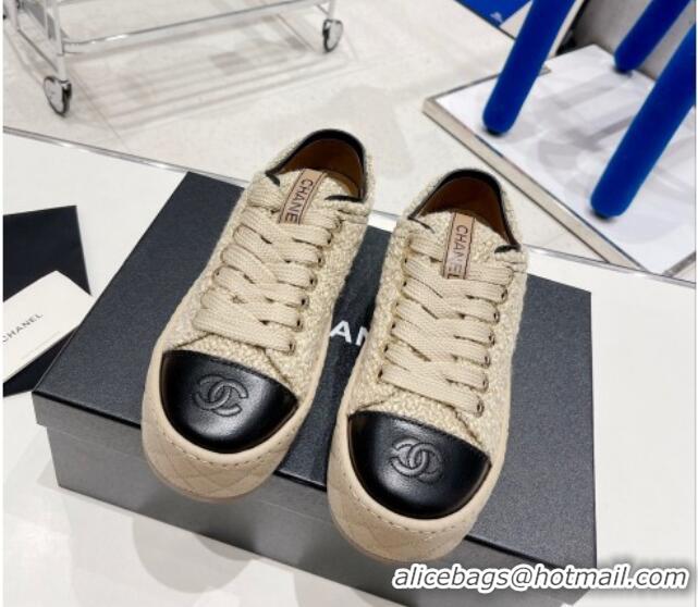 Good Looking Chanel Terry Fabric Platform Sneakers 5cm G39105 Beige