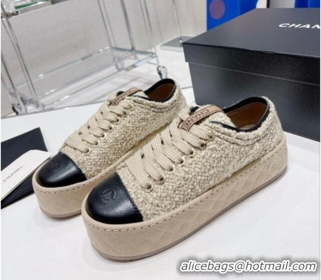 Good Looking Chanel Terry Fabric Platform Sneakers 5cm G39105 Beige