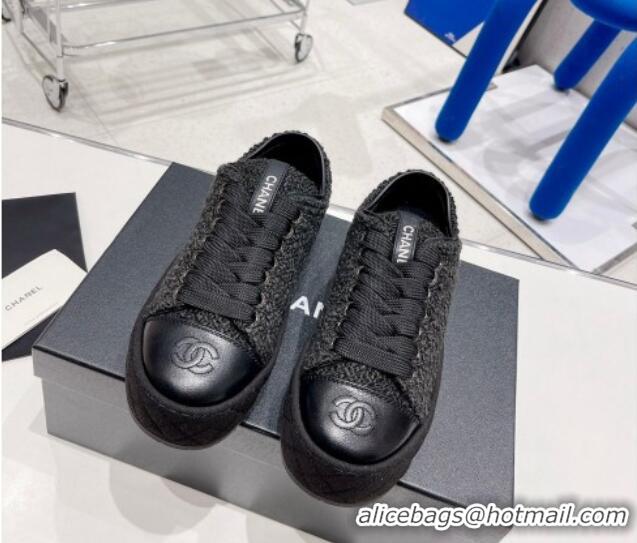 Popular Style Chanel Terry Fabric Platform Sneakers 5cm G39105 Black