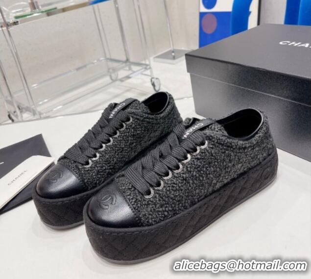 Popular Style Chanel Terry Fabric Platform Sneakers 5cm G39105 Black