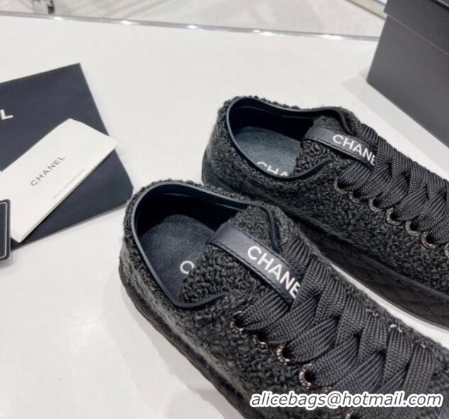 Popular Style Chanel Terry Fabric Platform Sneakers 5cm G39105 Black