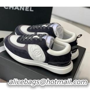 Low Price Chanel Fabric & Suede Sneakers Black/White 082450