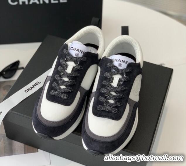 Low Price Chanel Fabric & Suede Sneakers Black/White 082450