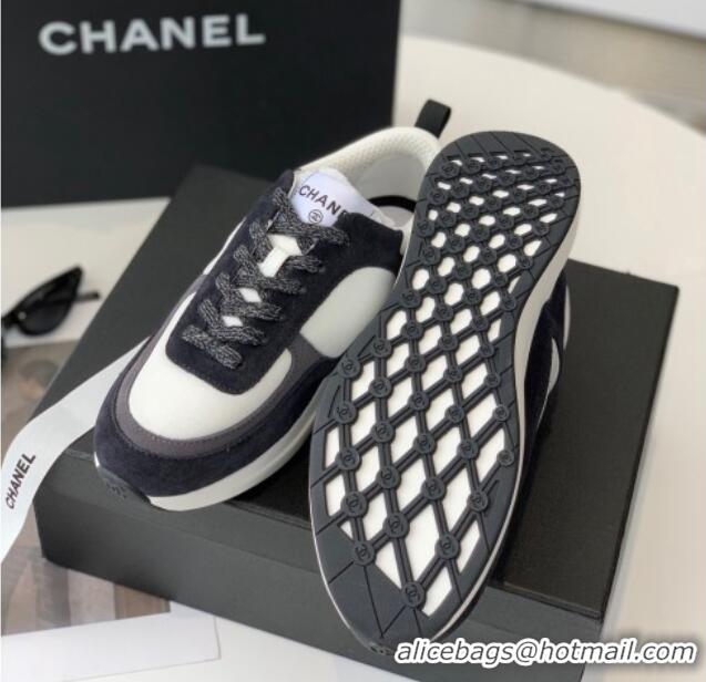 Low Price Chanel Fabric & Suede Sneakers Black/White 082450