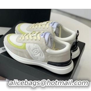 Luxurious Chanel Fabric & Suede Sneakers Light Gray 082451