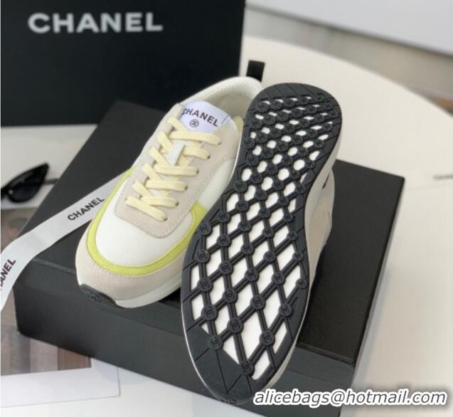 Luxurious Chanel Fabric & Suede Sneakers Light Gray 082451