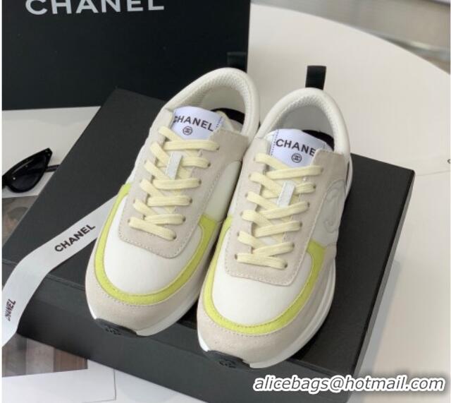 Luxurious Chanel Fabric & Suede Sneakers Light Gray 082451