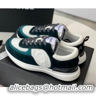 Unique Style Chanel Fabric & Suede Sneakers Green 082452