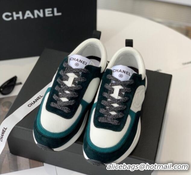 Unique Style Chanel Fabric & Suede Sneakers Green 082452