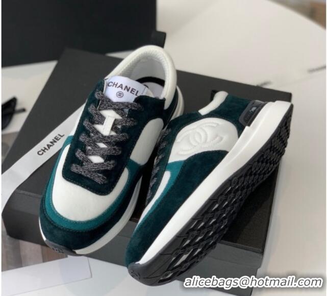 Unique Style Chanel Fabric & Suede Sneakers Green 082452