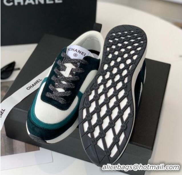 Unique Style Chanel Fabric & Suede Sneakers Green 082452