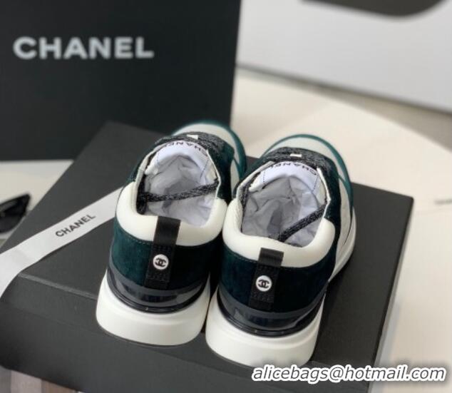 Unique Style Chanel Fabric & Suede Sneakers Green 082452