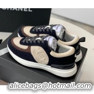 Feminine Chanel Fabric & Suede Sneakers Black/Apricot 082454